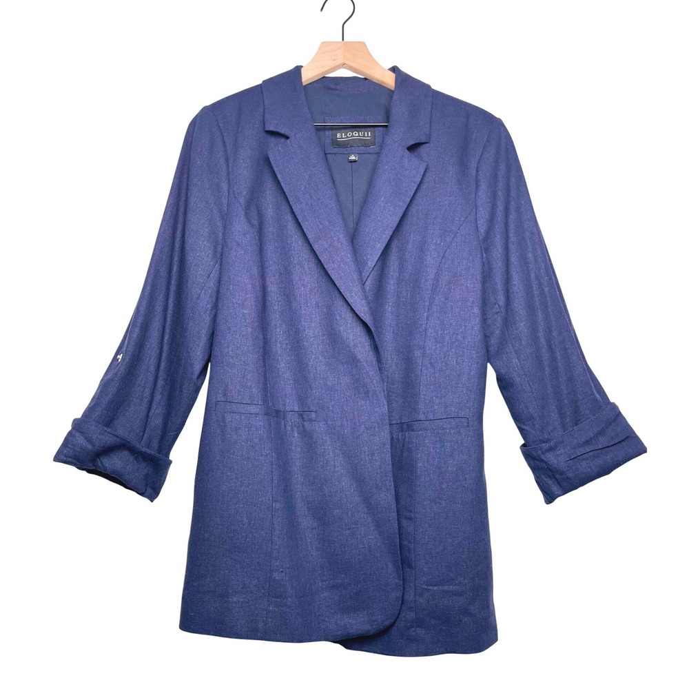 ELOQUII Navy Blue Open Front Blazer Jacket Cuffed Sleeves Size 14‎